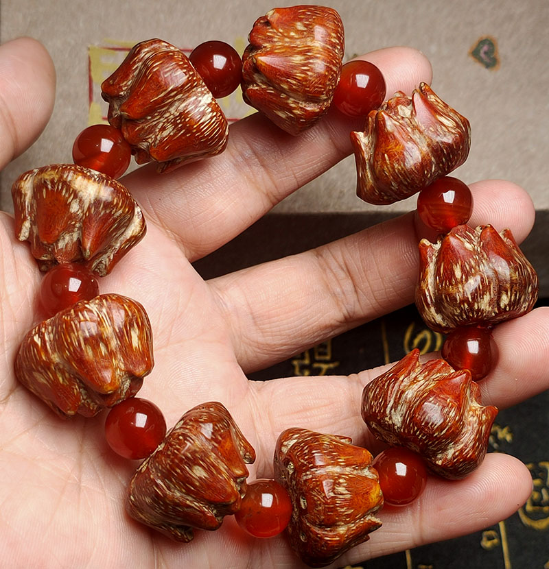 多瓣莲花菩提子手串海南血红精品