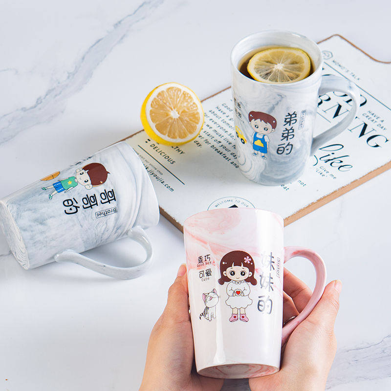 陶瓷卡通防烫亲子水杯带盖带勺