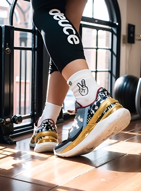 Deuce精英袜欧文手指刺绣中帮篮球袜速干防滑减震加厚毛圈运动袜