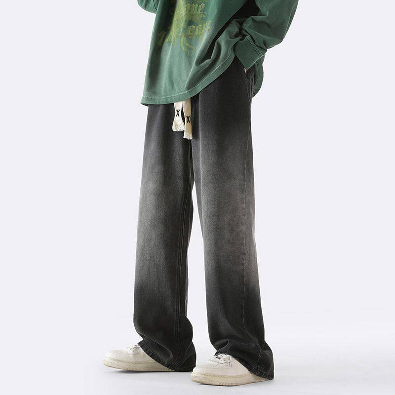 黑灰渐变牛仔裤男士美式高街垂感拖地直筒裤宽松阔腿裤子春秋款,男装,牛仔裤,淘宝优惠券,粉丝福利购,淘宝优惠卷