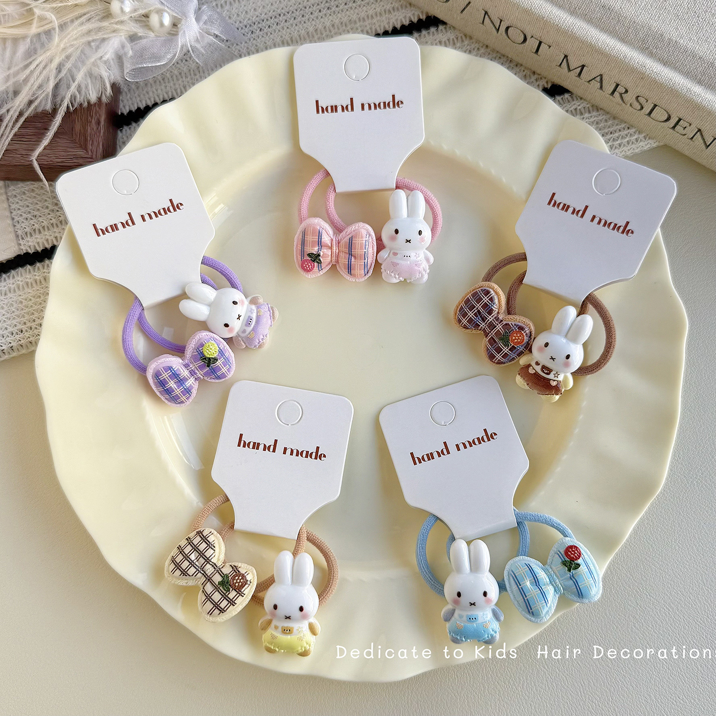 女童可爱兔子格子蝴蝶结发圈