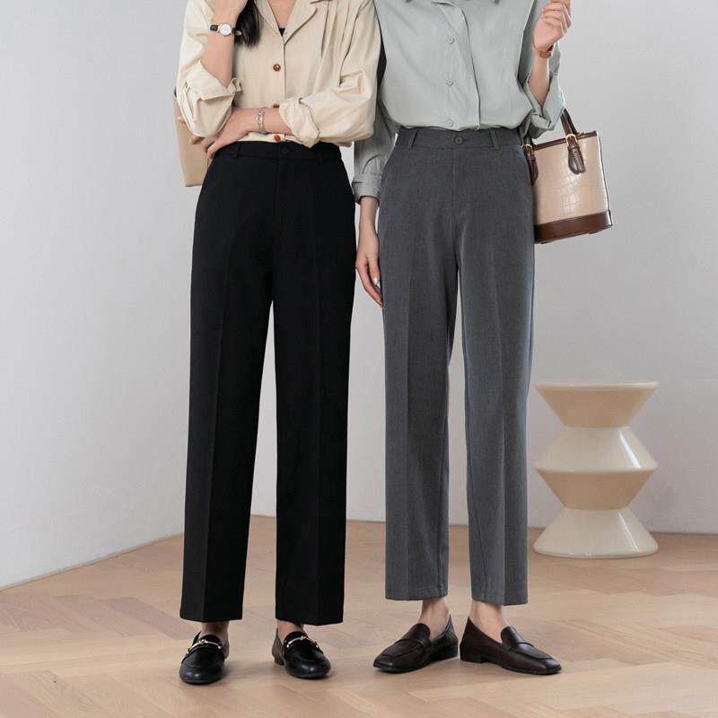 夏季薄款直筒西裤女休闲 宽裤黑色显瘦长裤子通勤灰色九分西装裤