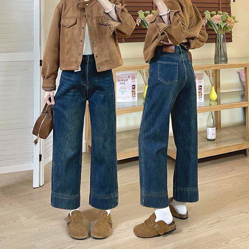 梨型身材直筒牛仔裤女春季新款大码胖mm高腰显瘦遮胯阔腿烟管裤子