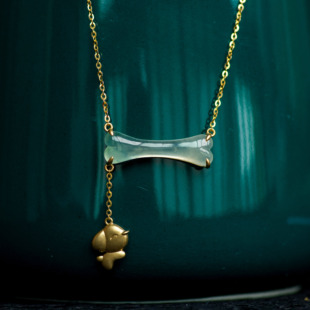 {赏}·18K金镶嵌冰种翡翠骨头锁骨链 萌宠项链  女款简单大方