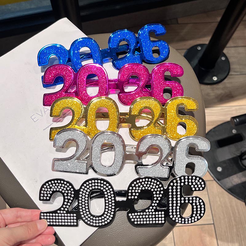 2026年数字镂空眼镜框新年元旦派对装饰跨年舞会年会气氛拍照道具