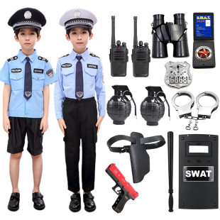 套装 备男女童小交警演出服小军装 警官衣服玩具装 儿童小警察服短袖