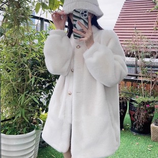 2025冬季新款水貂绒皮毛一体中长款加厚宽松羊羔毛皮草外套女大衣