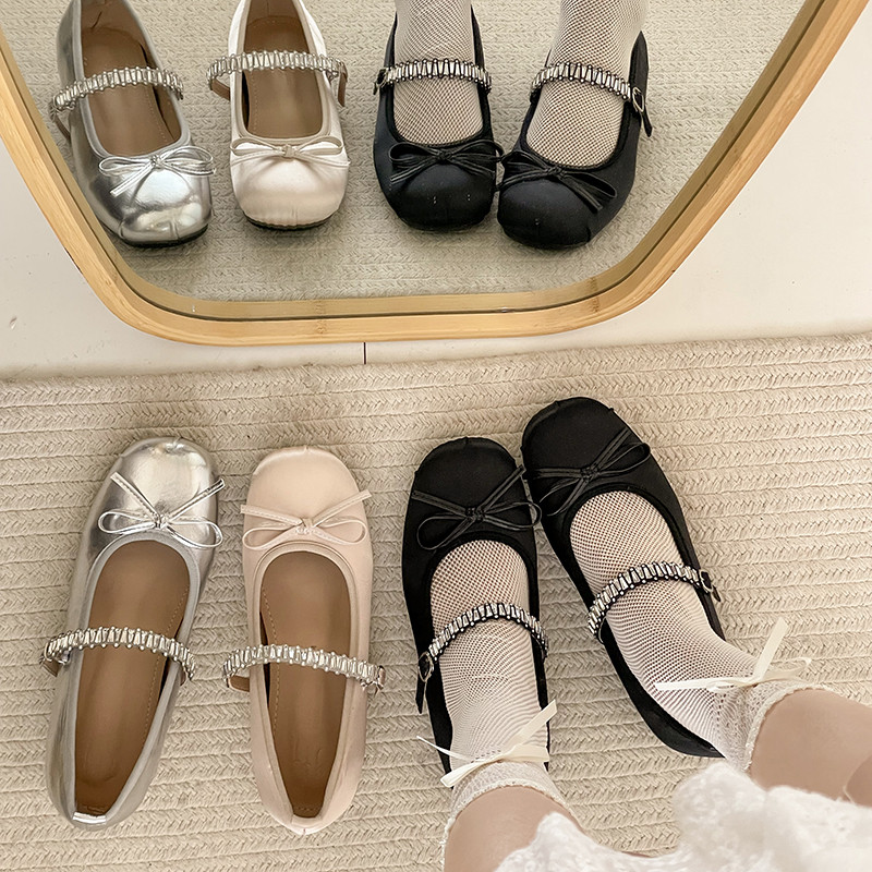 银色复古蝴蝶结法式圆头小皮鞋女2026春季新款内增高浅口玛丽珍鞋,女鞋,玛丽珍鞋,淘宝优惠券,粉丝福利购,淘宝优惠卷