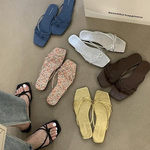 法式复古细带平底凉拖鞋女夏外穿