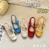 小香风小个子内增高芭蕾舞单鞋 法式 新款 女2026夏季 蝴蝶结半拖凉鞋