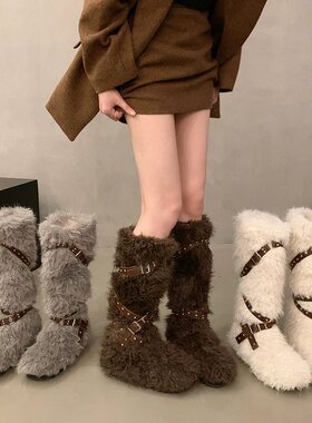 加绒厚底雪地靴女毛毛鞋棉鞋筒靴