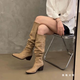 一靴多穿 秋冬堆堆骑士靴 粗跟过膝靴子女高跟中高筒长靴2025新款