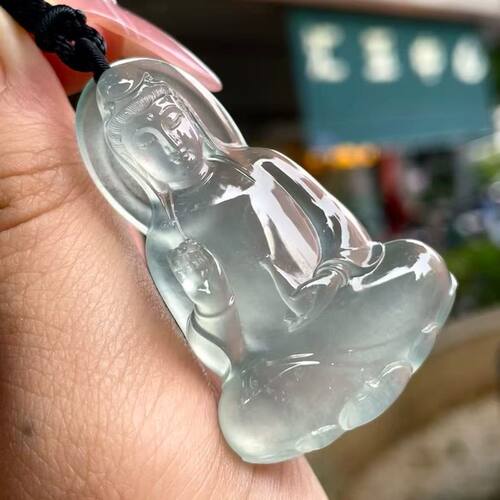 传其翠宝天然缅甸翡翠A货老坑高冰玻璃底素衣观音厚装底子细腻
