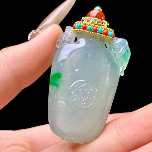 传其翠宝天然缅甸翡翠A货老坑冰飘绿福贵平安瓶种水冰透底子细