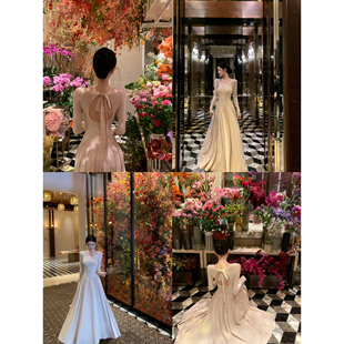 JAYKY YANG【淡颜芭蕾】长袖系带针织连衣裙女圆领修身收腰大摆裙