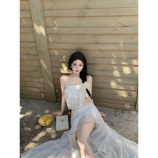 JAYKY YANG【云涧月】85莱赛尔荷叶边吊带上衣女不规则半身裙套装