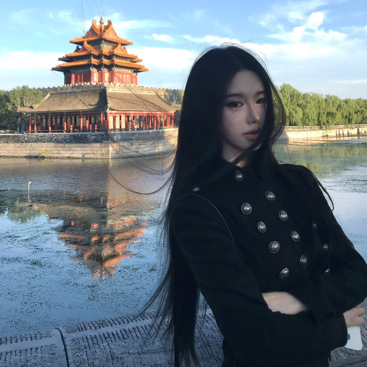 JAYKY YANG【拿破仑】黑色立领修身短款外套高腰直筒包臀半裙套装