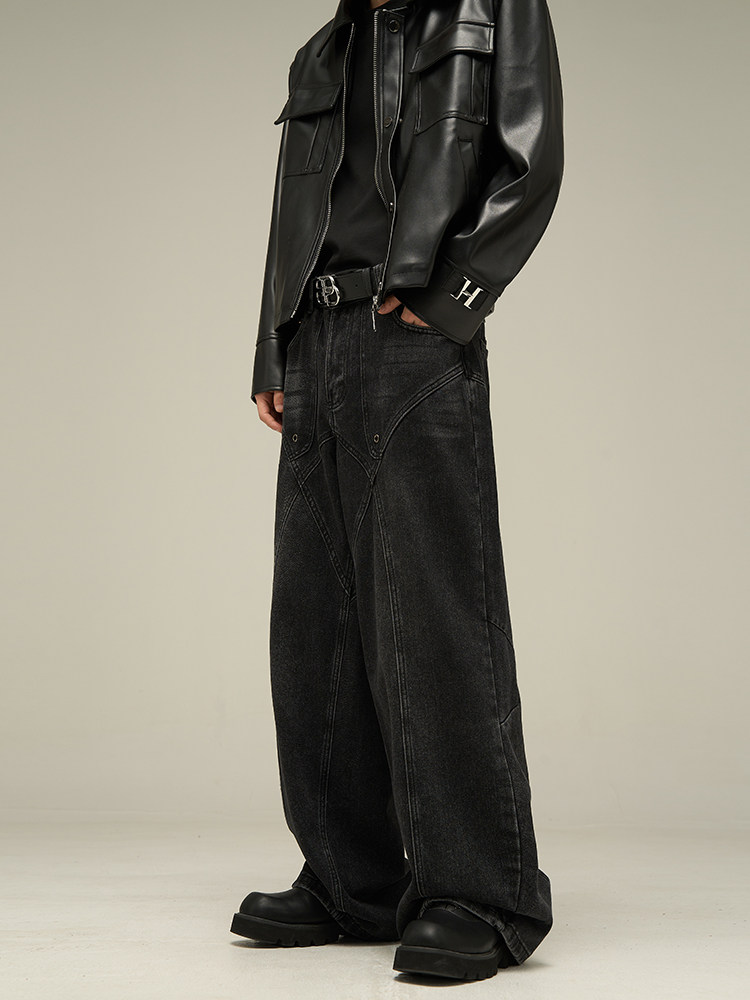 OLANGS SHOP AMERICAN NICHE PANTS MENS DESIGN SENSE COLD STYLE HIGH-END SENSE OF FASHION BRAND RUFFIAN FRIED STREET JEANS TREND