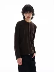Weilang's Store Autumn American Retro Wool-Blend Henley Shirt for Men Premium Thin Long-Sleeve Underlayer Tee