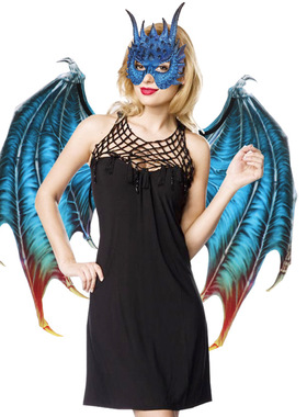 嘉年华新款装饰跨境假面具舞会派对服饰道具猫头鹰面具龙翅膀套装