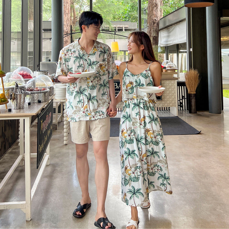 情侣装夏装2025新款特别的一裙一衣套装高级感沙滩裙海边风衬衫