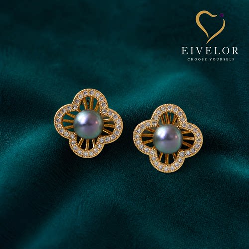 EIVELOR四叶草珍珠锆石耳饰
