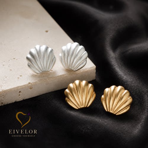 EIVELOR哑光贝壳S925银针耳饰