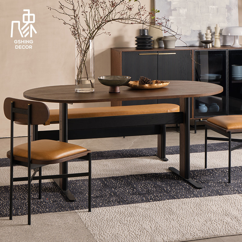 几象复古欧洲橡木全实木中古餐桌家用小户型设计师椭圆形现代简约,住宅家具,实木餐桌,淘宝优惠券,粉丝福利购,淘宝优惠卷