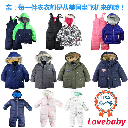超值清仓价美国正品carters冬季宝宝连体衣滑雪服棉服背带裤
