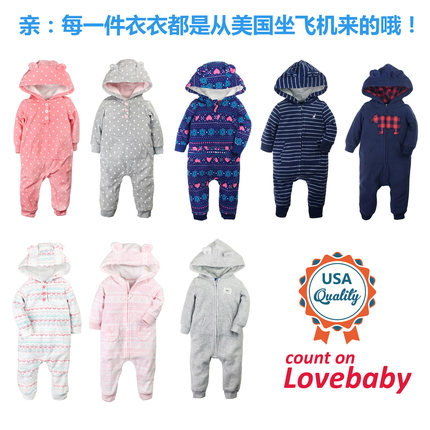 现货美国carters卡特正品秋季新款宝宝摇粒绒长袖连体衣/爬服