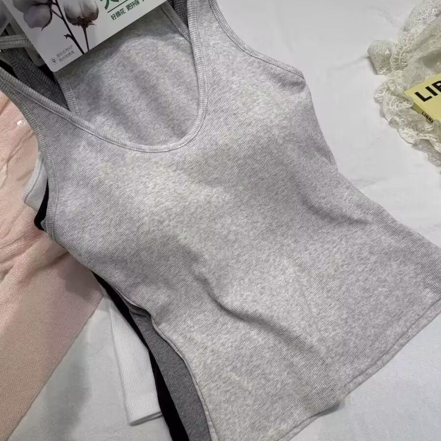 妃子纪2703工字型带胸垫吊带内搭美背女春夏薄款螺纹棉一体式背心