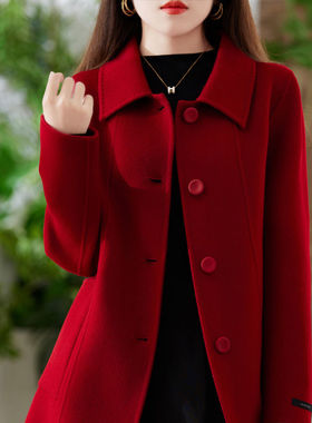 2025秋冬新款双面羊绒大衣女中长款直筒显瘦100％纯羊毛毛呢外套