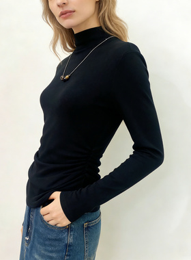 Time RoaD/汤米诺极简风高领长袖T恤女2025冬收腰显瘦百搭打底衫