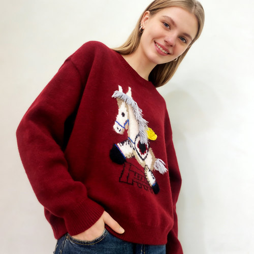 汤米诺春季小马本命年女针织衫