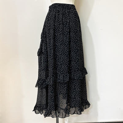 汤米诺法式波点黑色高腰半身裙