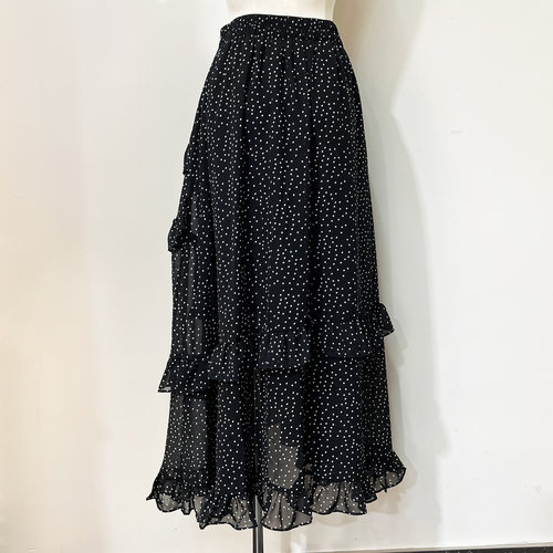 汤米诺法式波点黑色高腰半身裙