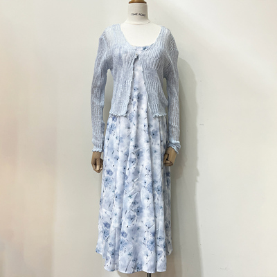 汤米诺Time法式复古碎花连衣裙女夏季新款收腰显瘦中长裙子