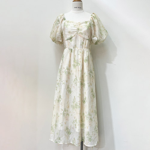 汤米诺法式方领碎花连衣裙女