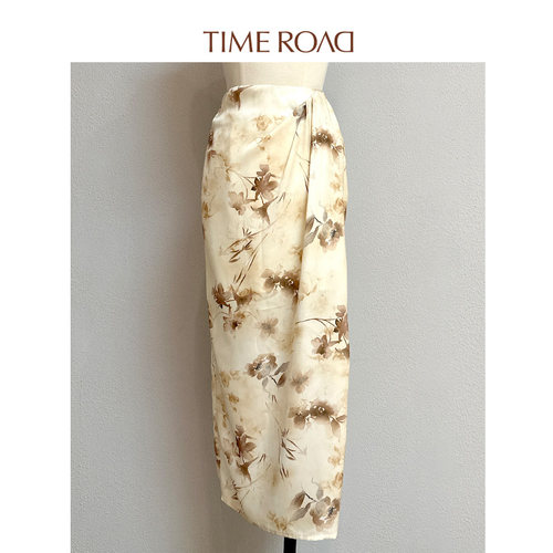 商场同款国风印花高腰半裙