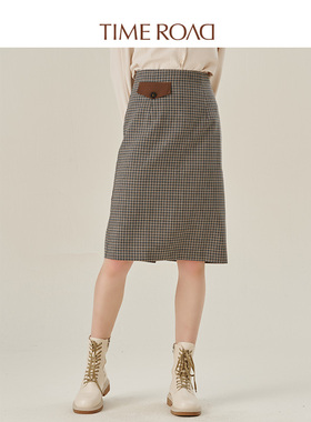 Time RoaD/汤米诺格子半身裙女早秋高腰包臀中长半裙T25132171372
