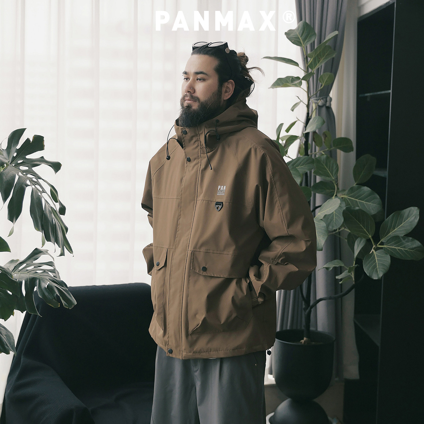 PANMAX潮牌大码男装春秋冬户外休闲连帽夹克棉服多口袋工装外套