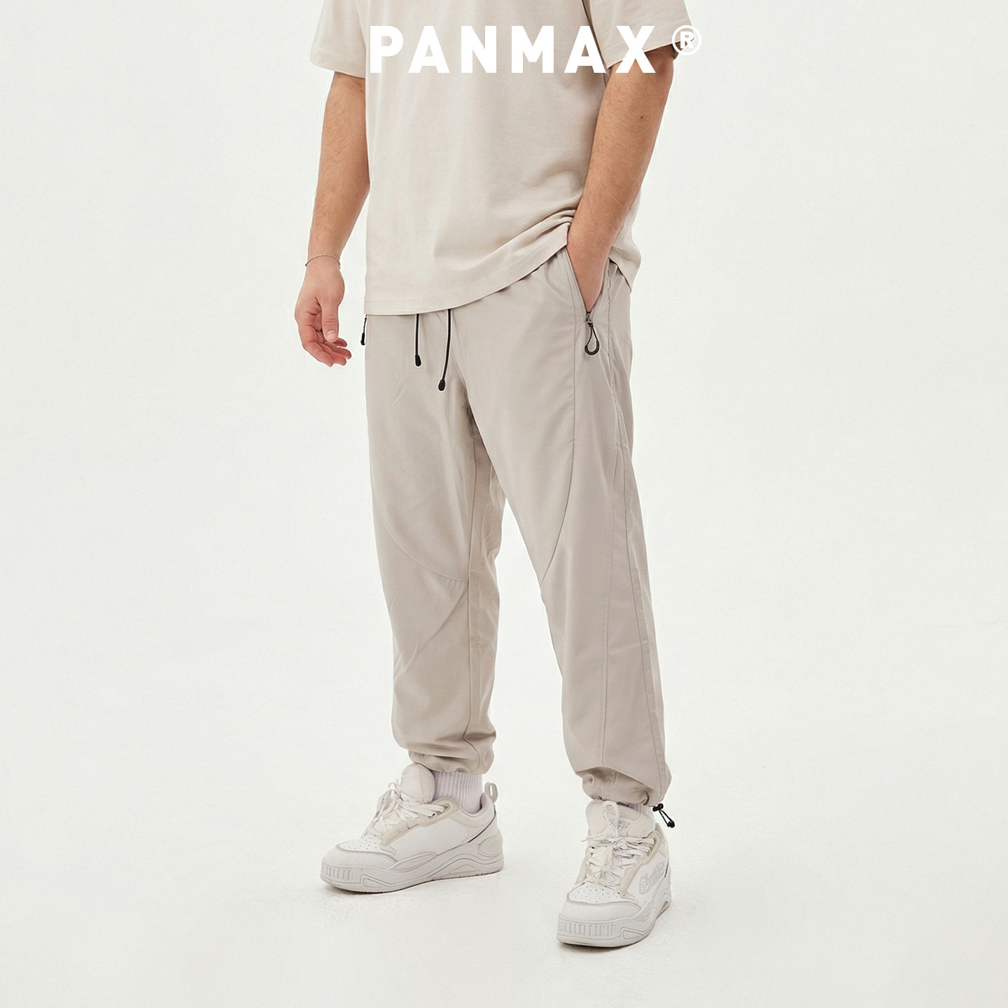 PANMAX潮牌男装春秋通勤凉感休闲裤抽绳日常轻薄多口袋可收脚设计