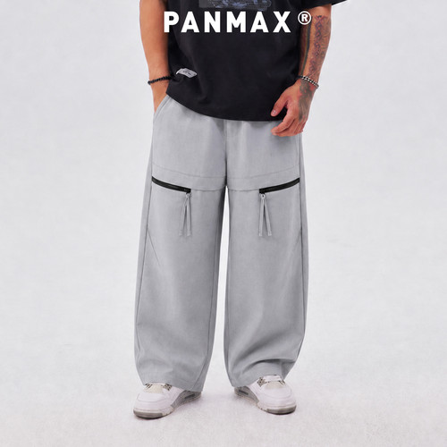 PANMAX潮牌大码美式高街机能风拉链大口袋男宽松直筒垂感休闲长裤