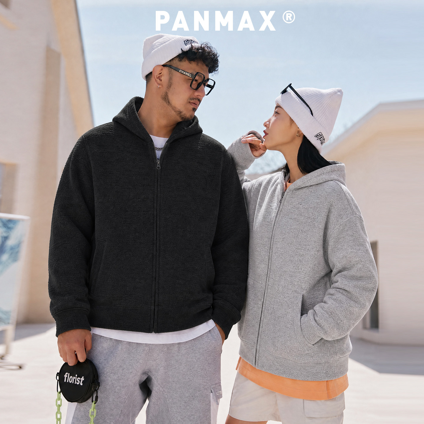 PANMAX潮牌大码男装连帽拉链卫衣宽松休闲外套情侣款重磅卫衣