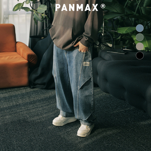 PANMAX大码潮牌男装秋季弯刀做旧复古牛仔裤立体加大休闲长裤加绒