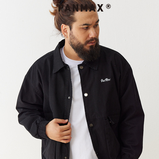 PANMAX大码潮牌男装重工酵素洗纯棉工装牛仔夹克美式加大硬挺外套