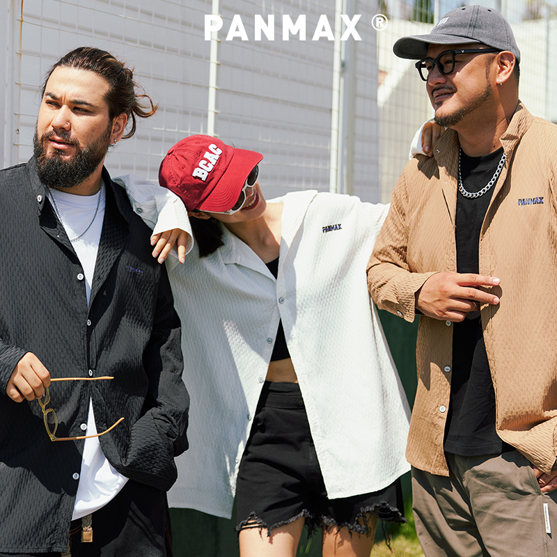 PANMAX大码潮牌男装25年秋季新款新中式立领纯色简约长袖衬衫上衣