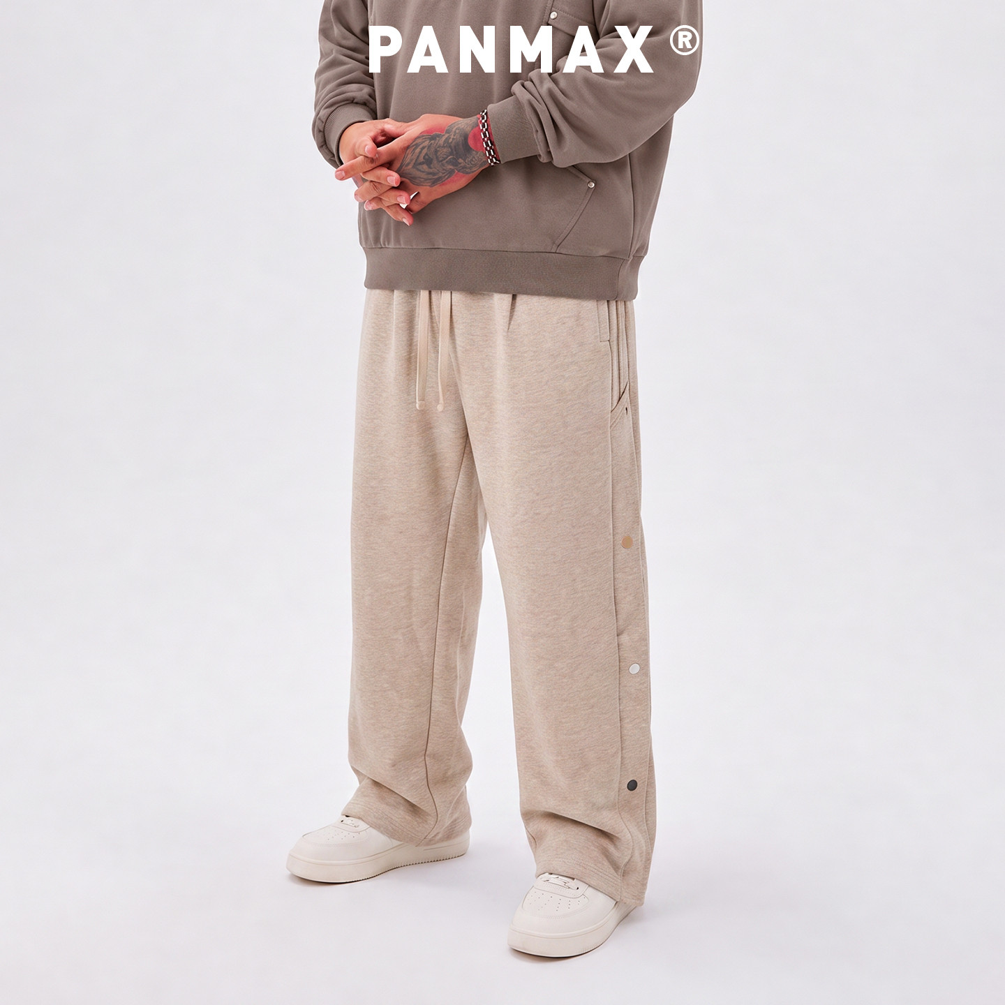 PANMAX潮牌大码男简约风高街直筒长裤抽绳调节舒适透气日常百搭款