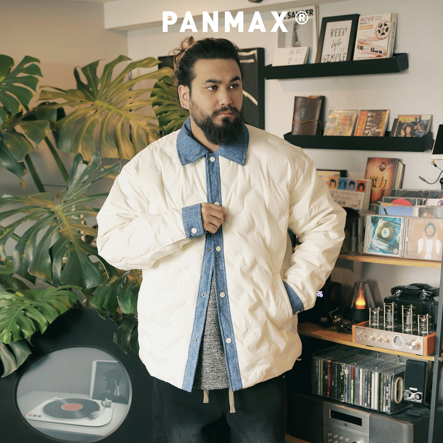 PANMAX潮牌大码男装羽绒服秋冬轻盈保暖衬衫拼接外套撞色羽绒夹克