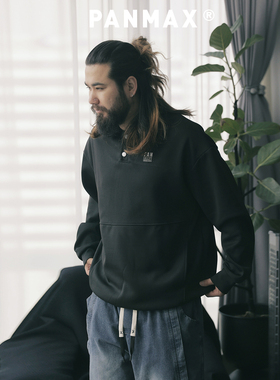 PANMAX潮牌大码男装春新款美式潮流纯色POLO衫翻领长袖卫衣